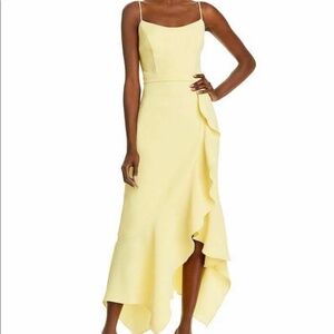 AQUA Ruffled Midi Dress, Lemon, US size 2